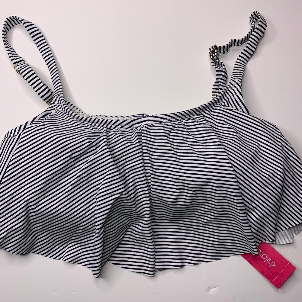 Xhilaration White Striped Swimsuit Top Size D/DD